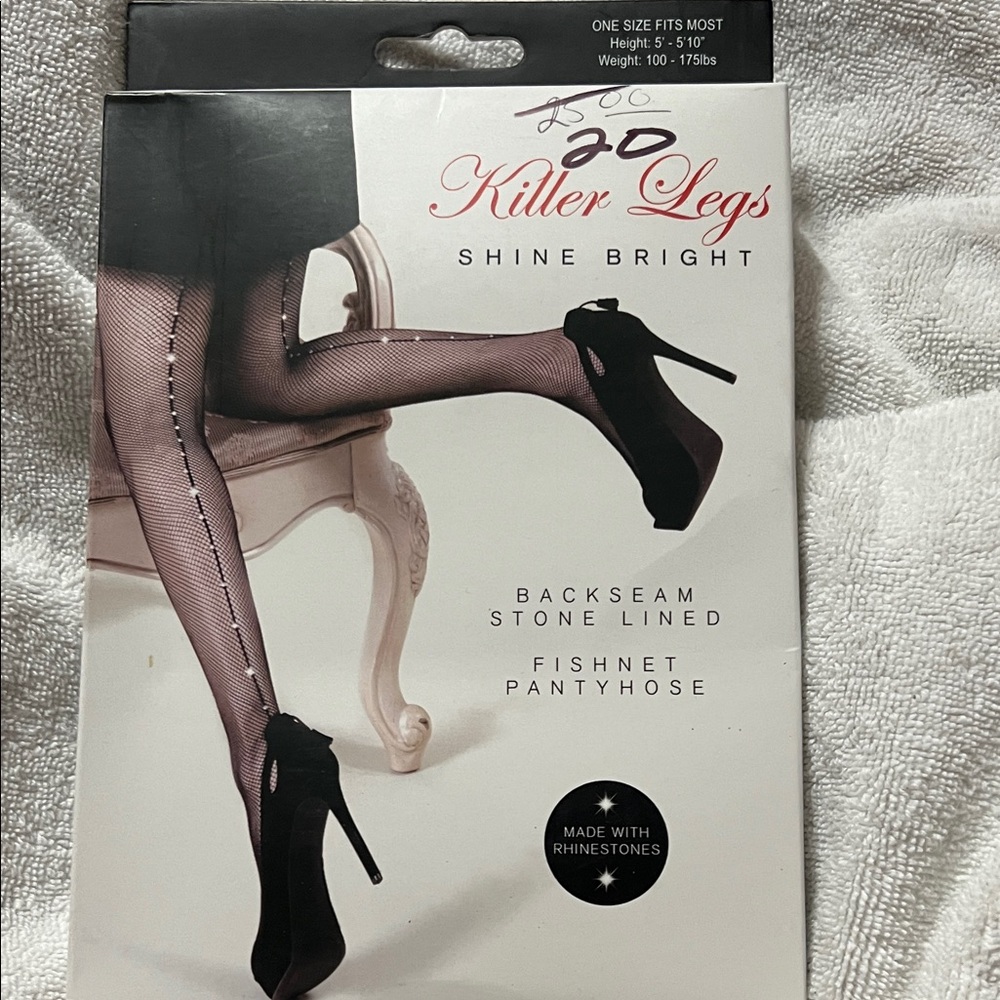 Killer Legs Fishnet Pantyhose with Rhinestone Embellished Back Seam